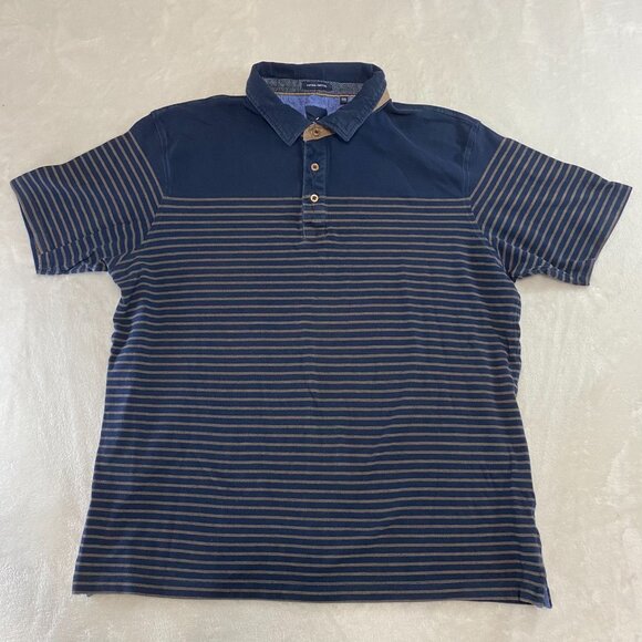 Daniel Hechter Paris Men's Shirt XXL Brown Navy Stripe Polo Golf Supima Cotton - Picture 1 of 10